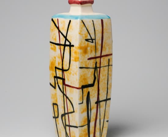 Kumakura Junkichi 熊倉順吉, Rectangular Flower Vase with Geometric Design 幾何文様角花生, Late 1950