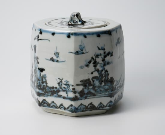Tsuboshima Dohei 坪島 土平, Sometsuke water jar with mountain and river landscape