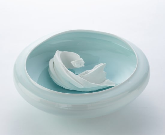 Kato Tsubusa 加藤委, Porcelain Moribana Vase/Sculpture "Kyogoku-Moon" No.10