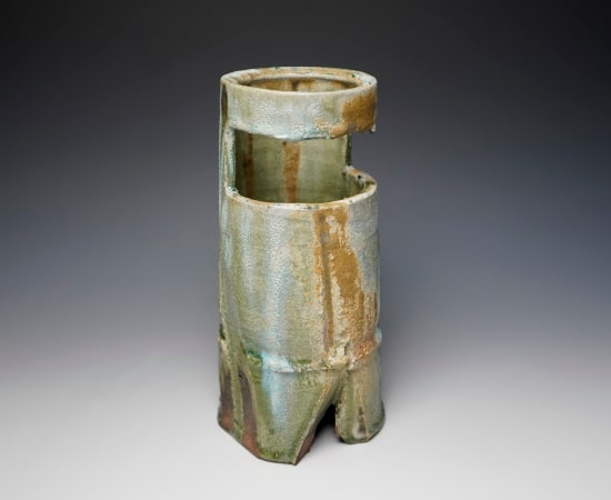 Hayashi Shotaro 林正太郎, Single-Cut Flower Jar with Ash Glaze 灰釉一重切 花生