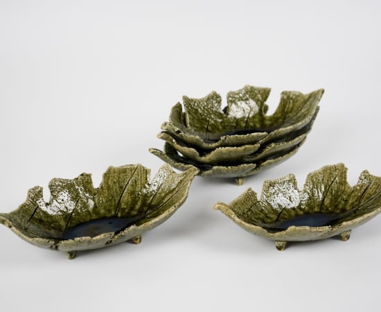 Wakao Toshisada 若尾利貞, Oribe Leaf Shaped plate 木の葉 皿
