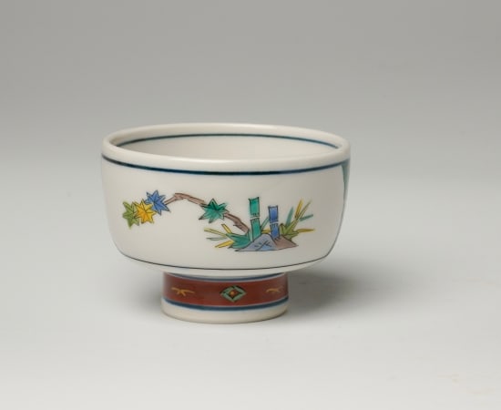 Tamura Keisei 田村敬星, Sake cup with Sheep Motif & Microcalligraphy 毛筆細字盃 未歳の画