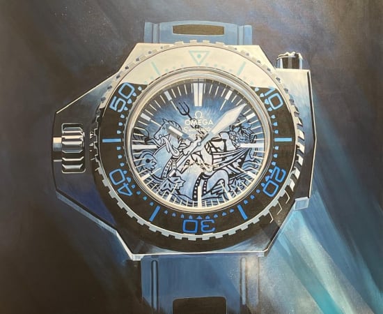 Omega watch on blue background