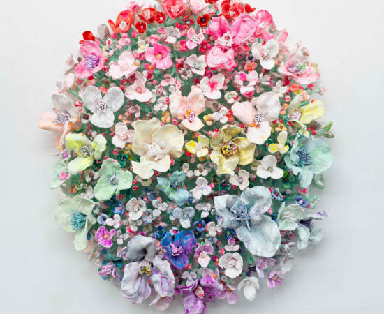 Stefan Gross, Flower Bonanza Mirror white, rainbow, mint, 2024
