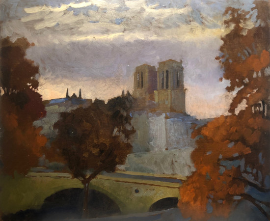 Charles-Élie Delprat, Notre-Dame, depuis l'atelier de la C.I.A, crépuscule, 2020