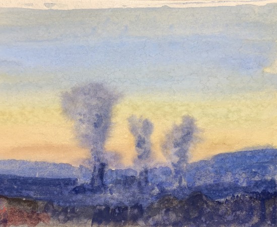Charles-Élie Delprat, Les trois cheminées, près de Rouen depuis le train, 2024