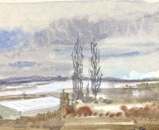 Charles-Élie Delprat, La neige depuis le train, entre Rouen et Paris, 2024