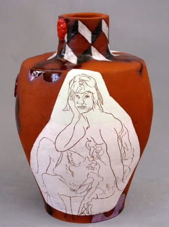 Fons van Laar, Red ceramic vase with woman