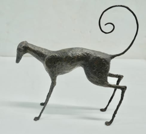 Bronze Greyhound dog sculpture acrylic painting by Alasdair Wallace. Represented by Rebecca Hossack Gallery. 