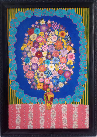 Blue-Pink-Toned Flowers in Vase by Hepzibah Swinford. Represented by Rebecca Hossack Galllery 