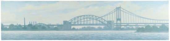 Robert Brownhall oil on canvas, painting of New York bridges. Realism.