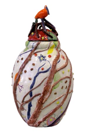 Fons van Laar, Ceramic vase with orange bird and branches