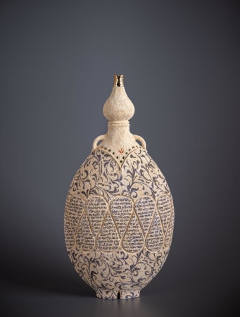 Vessel in ceramic by artist Avital Sheffer, exhibited at the Rebecca Hossack Art Gallery.