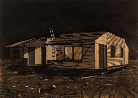 Etching by the Australian printmaker David Frazer, The Ladder House