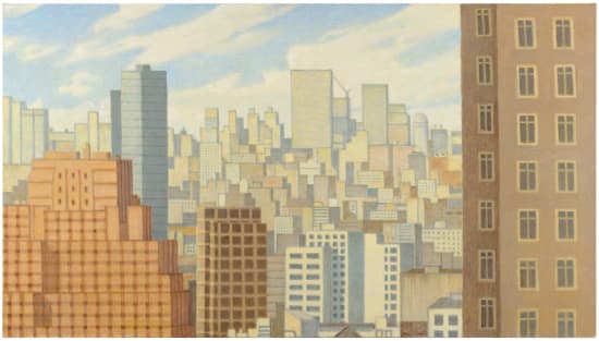 Robert Brownhall, oil on canvas, New York skyline painting. Realism.