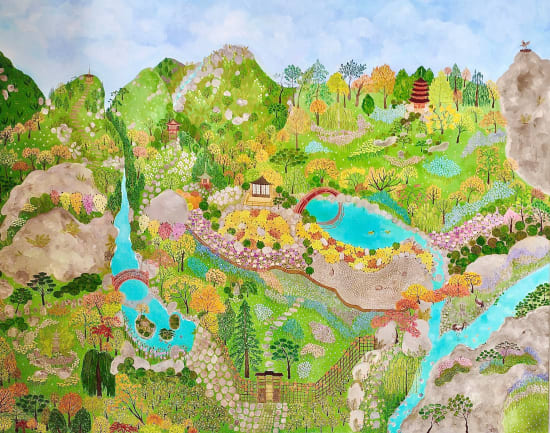 Hepzibah Swinford, Colourful Landscape Garden Painting. Oil Painting by Hepzibah Swinford.