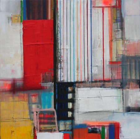 Danish artist Morten Lassen's expressive abstract painting in oil on canvas with bold red and orange colour and texture 