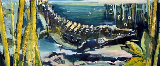 Sophie Walbeoffe painting of crocodile swimming