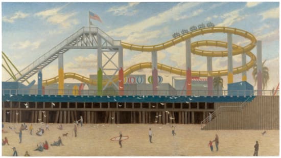 Robert Brownhall, oil on canvas, painting of Santa Monica roller coaster, realism.