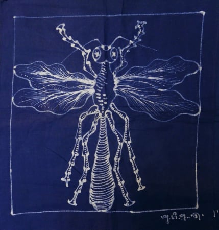LoU Zeldis, Set of 4 natural indigo insect napkins, 1998 - 2010