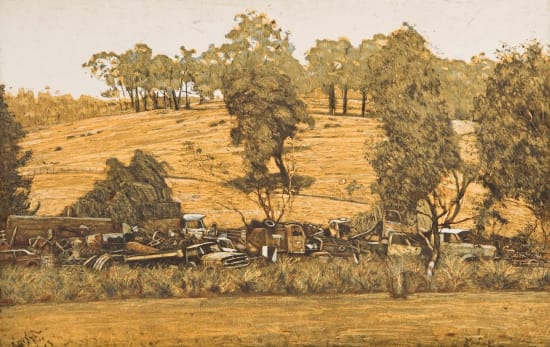 Colourful etching house in landscape by Australian artist David Frazer