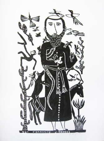 José Borges black and white woodcut on paper