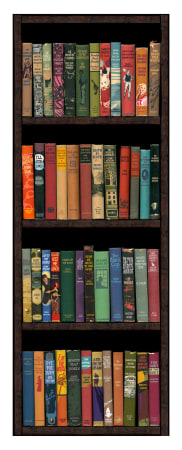 Phil Shaw British artist digitally configurated images of books in bookshels with text on spine colour