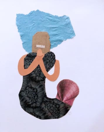 collage of a mermaid by Jerry Jeanmard represented by Rebecca Hossack gallery 