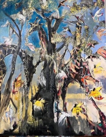 Sophie Walbeoffe, Giraffes and birds surrounding a tree