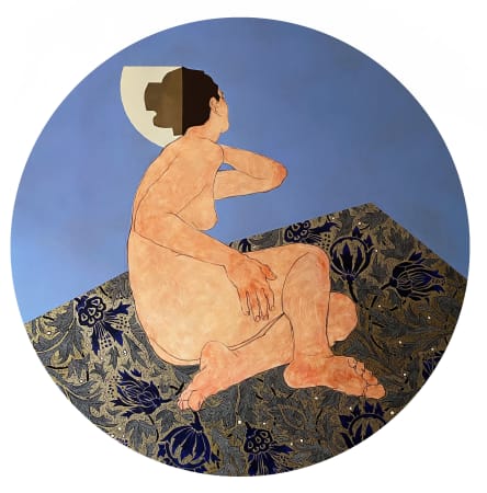 Nikoleta Sekulovic, female nude seated on William Morris background