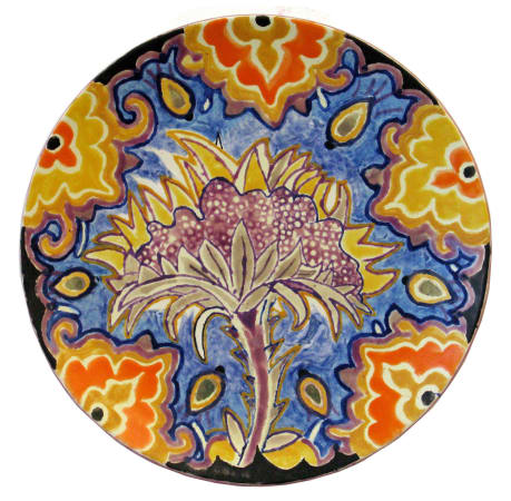 Fons van Laar, Colourful ceramic plate with blue, yellow and orange floral details