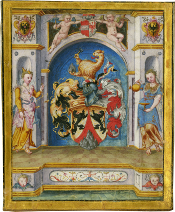Heraldic Device with Personifications of Justice and Temperance
