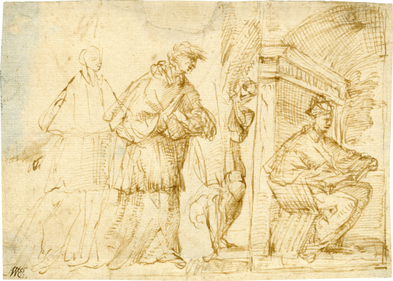 wo Figures in Ecclesiastical Robes Approaching a Seated Cardinal, Workshop of Filippino Lippi