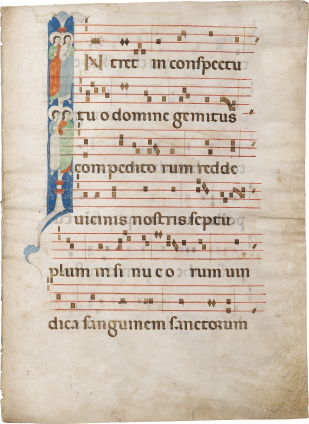 Bolognese Illuminator, Four Martyr Saints in a Historiated Initial “I”
