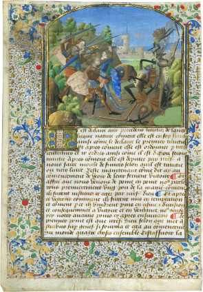 Workshop of Colin d’Amiens, Angels fighting Demons