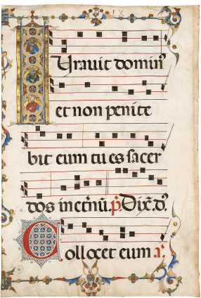 Saints Peter, Andrew, and Paul, in an initial ‘I’ from a Choir Book