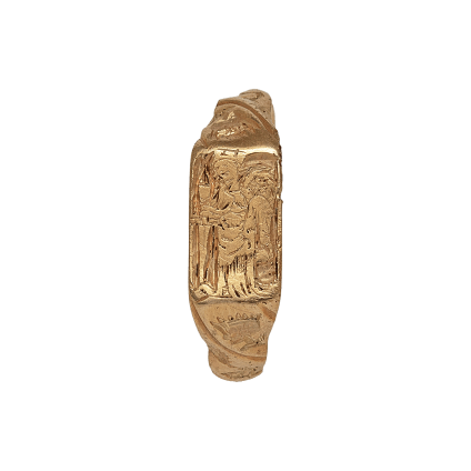 Iconographic Ring with St. Catherine of Alexandria inscribed “en bon core” , England, 15th century