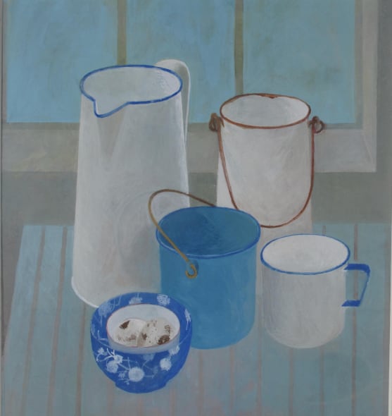Enamel Kitchenware and Blue Bowl