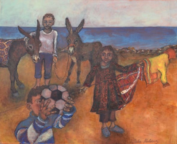 Children and Donkeys with Football and Washing Line