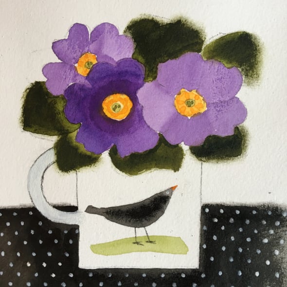 Flowers and Blackbird