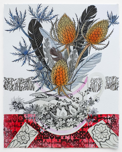 Winter Bird Cup and Teasels