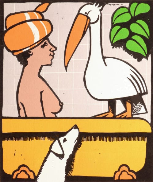 Woman with Dog and Pelican