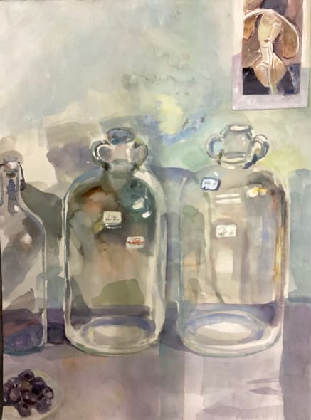 Glass Bottles with Modigliani at the Cafe