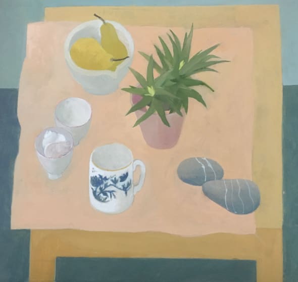 Yellow Table with Peach Cloth