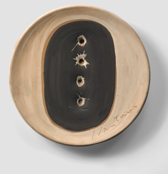<span class="artist"><strong>Lucio Fontana</strong></span>, <span class="title"><em>Concetto Spaziale</em>, 1953-55</span>