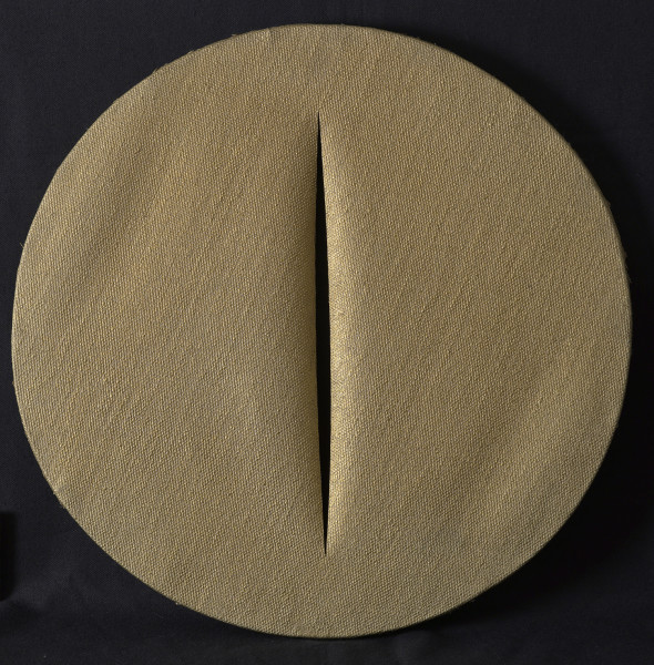 <span class="artist"><strong>Lucio Fontana</strong></span>, <span class="title"><em>Concetto Spaziale I Quanta</em>, 1959/1960</span>