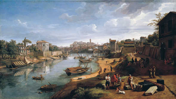 <span class="artist"><strong>Gaspar Van Wittel, Called Vanvitelli</strong></span>, <span class="title"><em>Rome. View of the Tiber at Ripa Grande</em>, c. 1690</span>