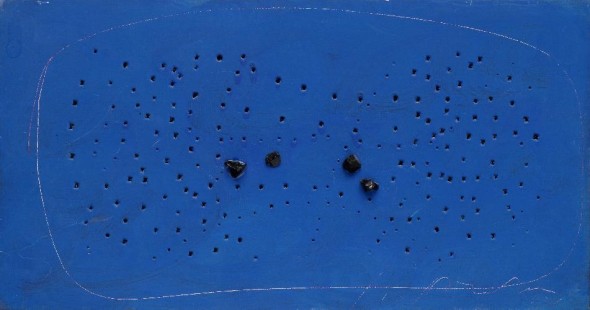 <span class="artist"><strong>Lucio Fontana</strong></span>, <span class="title"><em>Concetto Spaziale (blue)</em>, 1953</span>