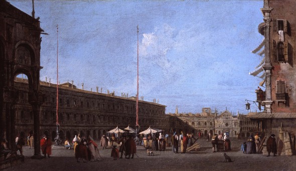 <span class="artist"><strong>Francesco Guardi</strong></span>, <span class="title"><em>Piazza San Marco, looking West, from the Campo di San Basso</em>, ca.1758</span>