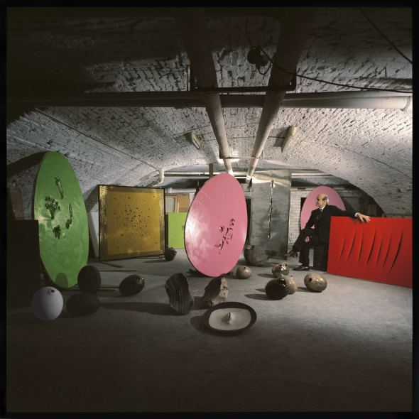 <span class="artist"><strong>Ugo Mulas</strong></span>, <span class="title"><em>Lucio Fontana's Studio</em>, 1962</span>